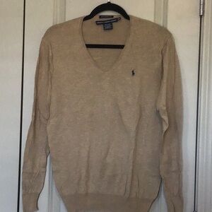 Polo by Ralph Lauren Tan V-Neck Sweater Classic Knit